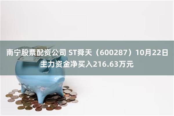 南宁股票配资公司 ST舜天（600287）10月22日主力资金净买入216.63万元